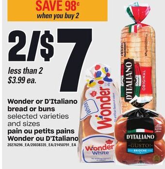 Independent Grocer Wonder or d'italiano bread or buns offer