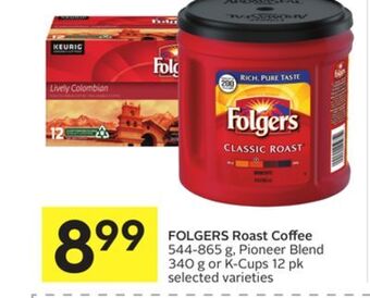 Foodland Folgers roast coffee 544-865 g, pioneer blend 340 g or k-cups 12 pk selected varieties offer