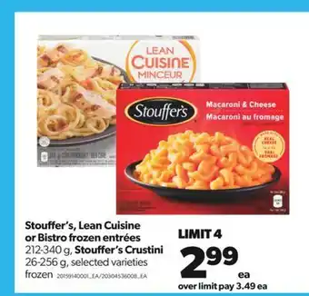Real Canadian Superstore Stouffer's, lean cuisine or bistro frozen entrées, 212-340 g, stouffer's crustini, 26-256 g offer