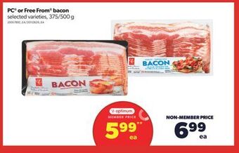 Real Canadian Superstore Pc® or free from® bacon, 375/500 g offer