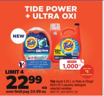 Real Canadian Superstore Tide liquid, 4.55 l or pods or flings!, 48/61/81's laundry detergent offer