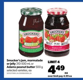 Real Canadian Superstore Smucker's jam, marmalade or jelly, 310-500 ml or adams peanut butter, 500 g offer