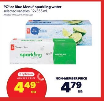 Real Canadian Superstore Pc® or blue menu® sparkling water, 12x355 ml offer