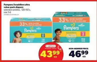Real Canadian Superstore Pampers swaddlers ultra value pack diapers, 120-192's, size 3-6 offer