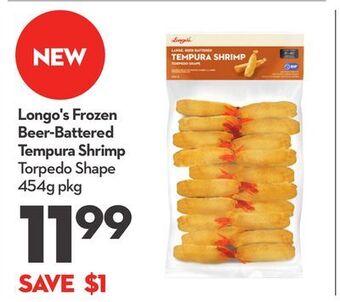 Longo's Longo's frozen beer-battered tempura shrimp torpedo shape offer