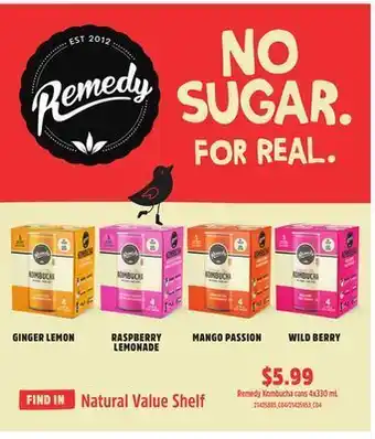 Loblaws Remedy kombucha cans, 4x330 ml offer