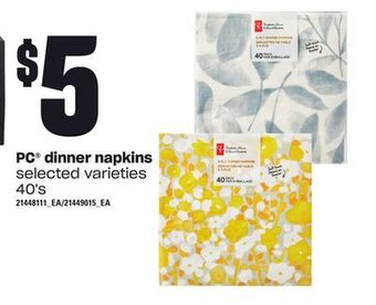Loblaws Pc® dinner napkins, 40's offer