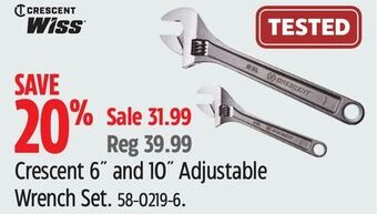Canadian Tire Crescent 6˝ and 10˝ adjustable wrench set offer