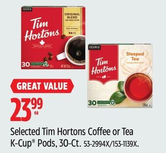 Canadian Tire Selected tim hortons coffee or tea k-cup pods, 30-ct offer