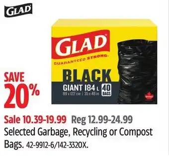 Canadian Tire Glad selected garbage, recycling or compost bags offer