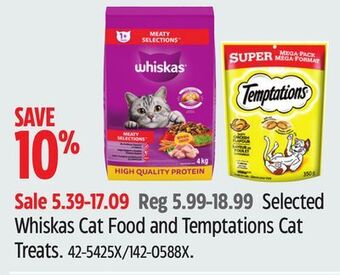 Canadian Tire Selected whiskas cat food and temptations cat treats offer