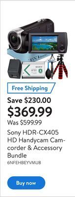 Walmart Sony hdr-cx405 hd handycam camcorder & accessory bundle offer