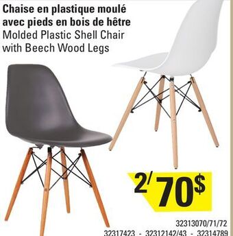 Sushi Shop Molded plastic shell chair with beech wood legs offer