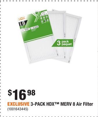Home Depot Exclusive 3-pack hdx™ merv 8 air filter offer