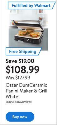 Walmart Oster duraceramic panini maker & grill white offer
