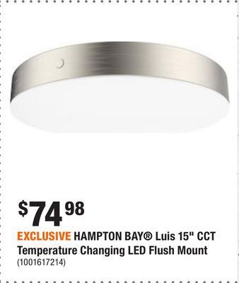 Home Depot Exclusive hampton bay® luis 15" cct temperature changing led flush mount offer