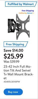 Walmart 23-42 inch full motion tilt and swivel tv wall mount bracket offer