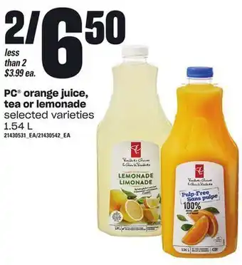 Loblaws Pc® orange juice, 1.54 l offer