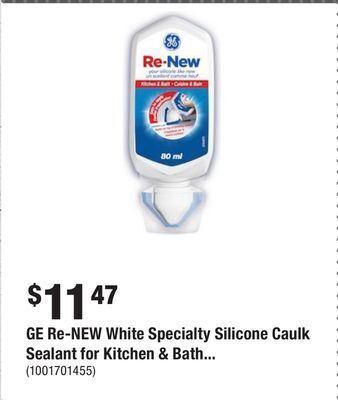 Home Depot Ge re-new white specialty silicone caulk sealant for kitchen & bath, 80ml offer