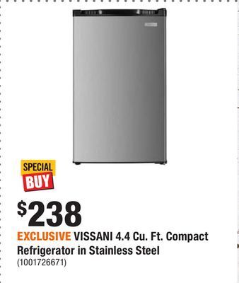 Home Depot Exclusive vissani 4.4 cu. ft. compact refrigerator in stainless steel offer