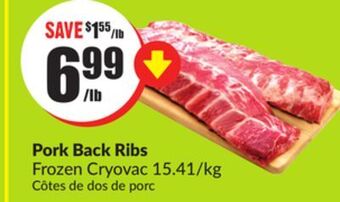 FreshCo Pork back ribs frozen cryovac 15.41/kg offer