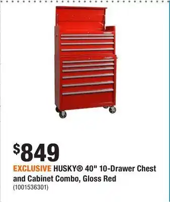 Home Depot Exclusive husky® 40" 10-drawer chest and cabinet combo, gloss red offer