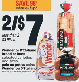 Valu-mart Pain ou petits pains wonder ou d'italiano offer