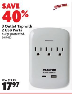 Home Hardware 3 outlet tap with 2 usb ports offer