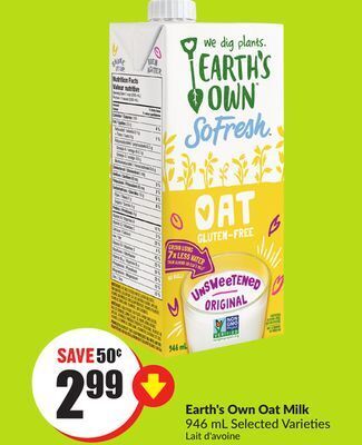 Chalo FreshCo Earth's own oat milk 946 ml selected varieties offer