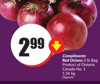 Chalo FreshCo Compliments red onions 3 lb bag product of ontario canada no. 1 1.36 kg offer