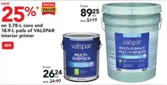 RONA On 3.78-l cans and 18.9-l pails of valspar interior primer offer