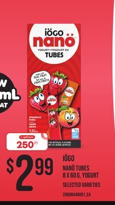 Zehrs Markets Iögo nanö tubes, 8 x 60 g yogurt offer