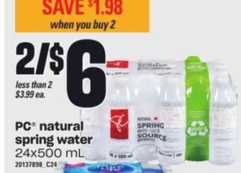 Zehrs Markets Pc® natural spring water, 24x500 ml offer