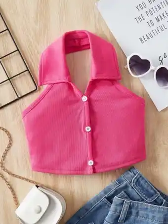 SheIn Shein girls button up ribbed knit halter top offer