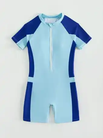 SheIn Boys color block zip front one piece swimsuit offer