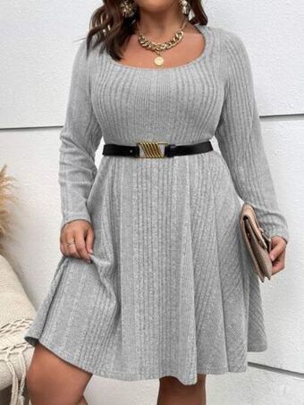 SheIn Plus ribbed knit scoop neck dress without belt offer