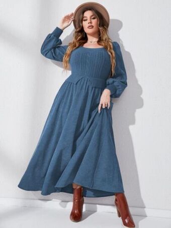 SheIn Plus lantern sleeve corduroy dress offer