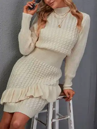 SheIn Cable knit ruffle trim sweater dress offer