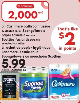Independent Grocer Cashmere bathroom tissue, spongetowels paper towels or scotties facial tissue offer