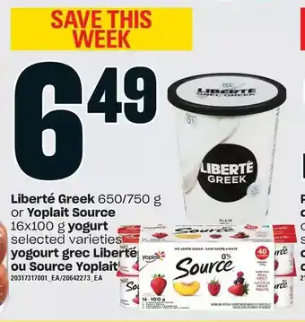 Independent Grocer Liberte greek or yoplait source yogurt offer