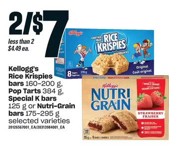 Independent Grocer Kellogg's rice krispies bars, pop tarts, special k bars or nutri-grain bars offer