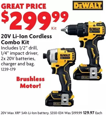 Home Hardware 20v li-ion cordless combo kit | 20v max xr 5ah li-ion battery offer