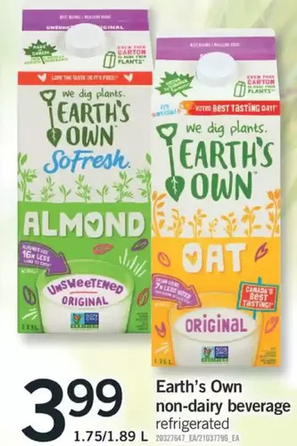 Fortinos Earth's own non-dairy beverage offer