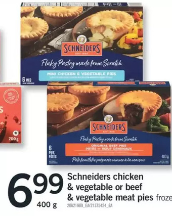 Fortinos Schneiders chicken & vegetable or beef & vegetable meat pies offer