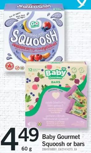 Fortinos Baby gourmet squoosh or bars offer