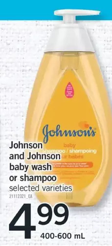 Fortinos Johnson and johnson baby wash or shampoo offer