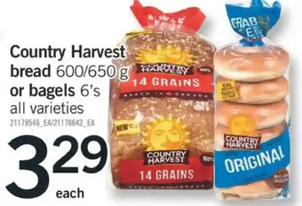 Fortinos Country harvest bread or bagels offer