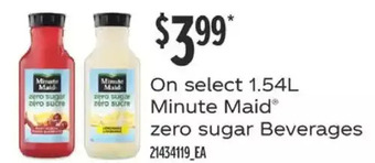 Fortinos Minute maid zero sugar beverages offer