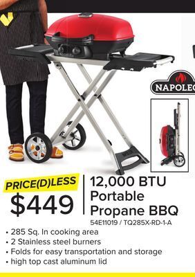 Leon's Napoleon travelq 285x portable propane gas grill and scissor cart with griddle - tq285x-rd-1-a offer