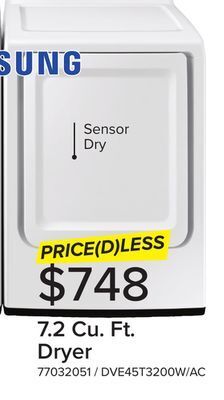 Leon's Samsung white electric dryer with sensor dry (7.2 cu.ft) - dve45t3200w/ac offer